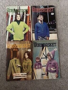 Vintage 1970’s the WORKBASKET magazine lot of 4 - Crochet Knit Patterns Art